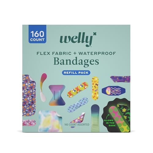 Welly Bandage Large Refill Pack | Adhesive Flexible Fabric, Glow-in-the-Dark & Waterproof Bandages | Assorted Shapes and Patterns for Minor Cuts, Scrapes, and Wounds - 160 Count - görsel 5