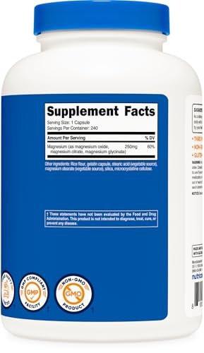 Nutricost Magnesium Complex 250mg, 240 Capsules - Magnesium Oxide, Citrate, and Glycinate - Gluten Free and Non-GMO - görsel 10