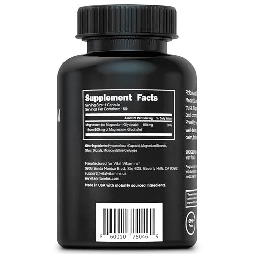 Vital Vitamins Magnesium Glycinate 500mg - High Absorption Formula - Promotes Relaxation, Calmness, & Restful Sleep - Pure Magnesium Supplement for Men & Women - 180 Capsules, Vegan, Non-GMO - görsel 13
