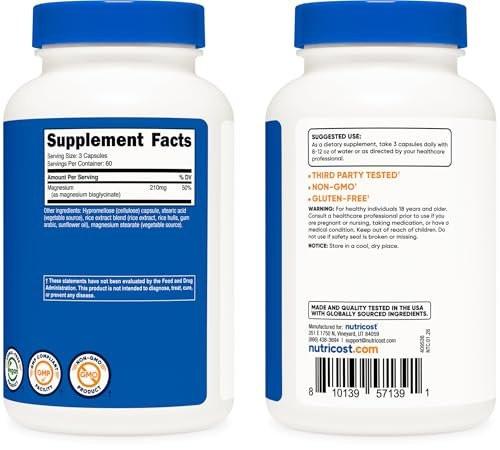 Nutricost Magnesium Glycinate Capsules (180 Capsules, 210 mg Per Serving) - Magnesium Glycinate Supplement for Gentle Absorption - görsel 9
