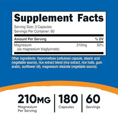 Nutricost Magnesium Glycinate Capsules (180 Capsules, 210 mg Per Serving) - Magnesium Glycinate Supplement for Gentle Absorption