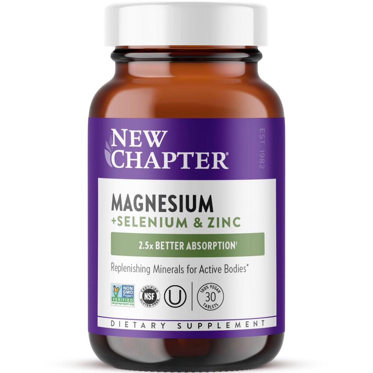 New Chapter Magnesium-Selenium-Zinc Supplement, 325 mg Magnesium in One-Daily Tablet for Active Bodies, Bounce Back After Exercise with Muscle Support Minerals + Hydrating Electrolytes, 30 Count - görsel 1