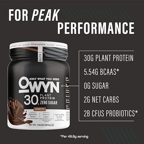 Owyn Only What You Need Pro Elite High Protein Powder, 30g Vegan Protein for Workout Recovery, Delicious Smooth Taste, Zero Sugar, Low Net Carbs, Chocolate, 12 Servings (1.32 LB) - görsel 5