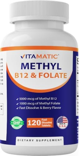 Vitamatic Methyl Folate & B12 Supplement with Pyridoxal 5 Phosphate (P-5-P) - Promotes Cardiovascular Health & Energy Metabolism - 120 Fast Dissolve Tablets - Non GMO & Gluten Free - görsel 9