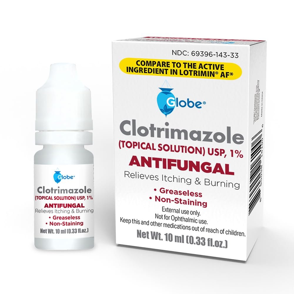 Globe 1% Topical Clotrimazole Solution 10ml Bottle (0.33 Fluid Ounce Liquid) for Athlete’s Foot, Jock Itch, Ringworm Fast-Acting Relief - Extra Strength Formula for Itching, Irritation & Skin Protection - görsel 1