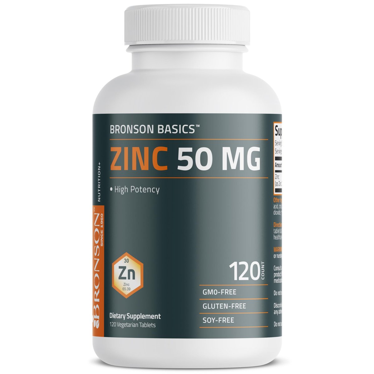 Bronson Zinc 50 MG High Potency Supports Skin Health - Non-GMO, 120 Vegetarian Tablets - görsel 9