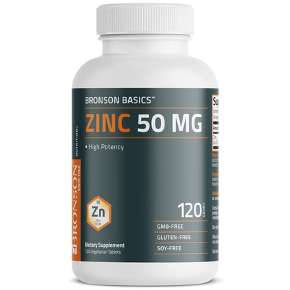 Bronson Zinc 50 MG High Potency Supports Skin Health - Non-GMO, 120 Vegetarian Tablets