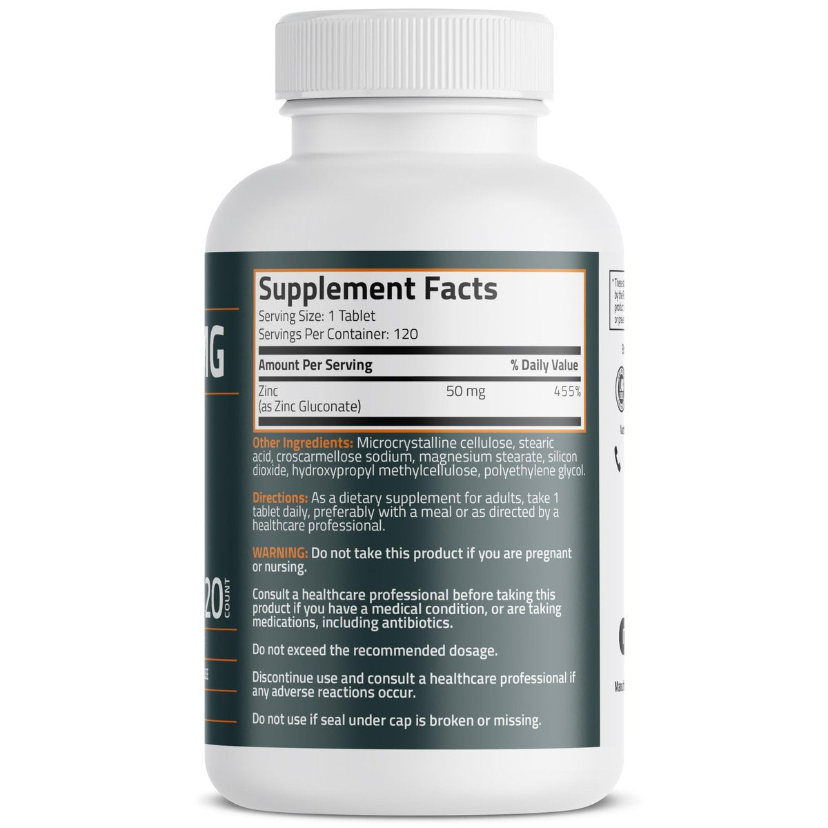 Bronson Zinc 50 MG High Potency Supports Skin Health - Non-GMO, 120 Vegetarian Tablets - görsel 3