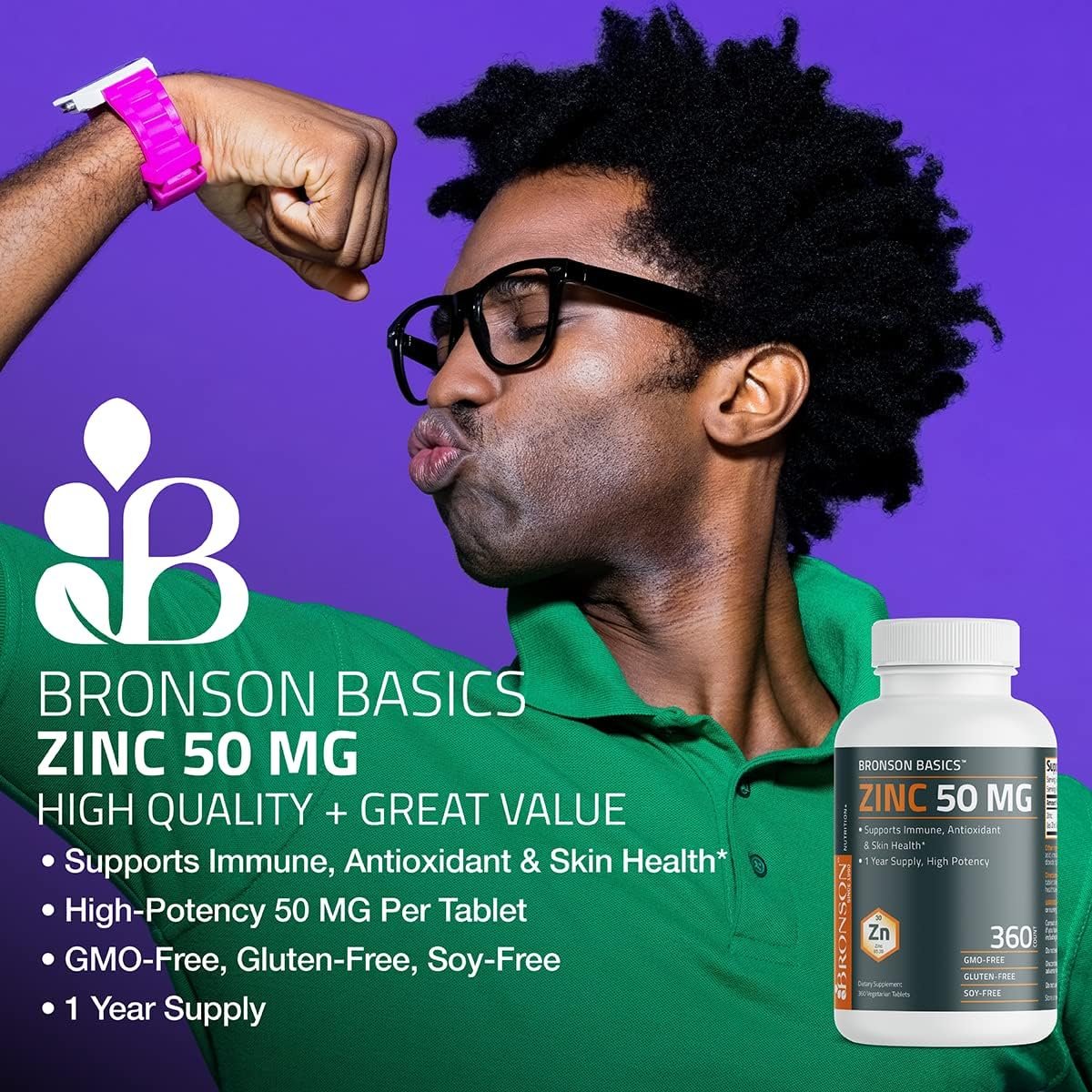 Bronson Zinc 50 MG High Potency Supports Skin Health - Non-GMO, 120 Vegetarian Tablets - görsel 5