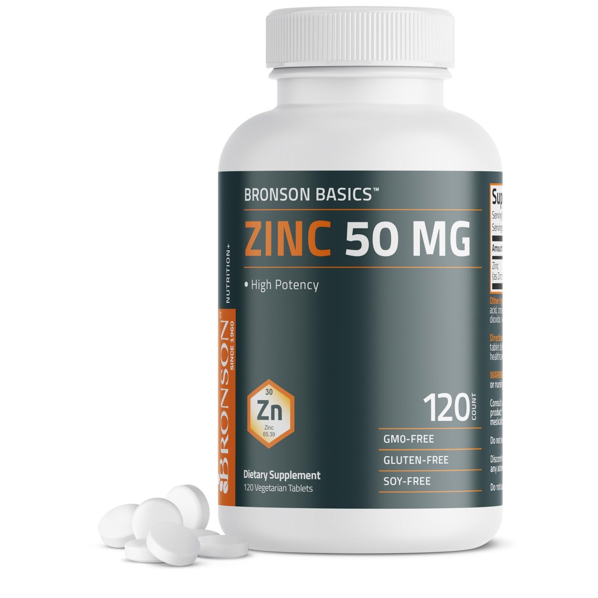 Bronson Zinc 50 MG High Potency Supports Skin Health - Non-GMO, 120 Vegetarian Tablets - görsel 1
