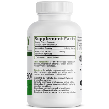 Bronson Bilberry Extra Strength Vaccinium Myrtillus, Promotes Eye Health and Supports Healthy Vision - Non GMO, 60 Vegetarian Capsules