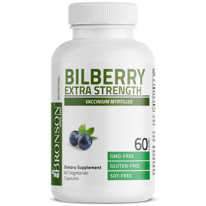 Bronson Bilberry Extra Strength Vaccinium Myrtillus, Promotes Eye Health and Supports Healthy Vision - Non GMO, 60 Vegetarian Capsules