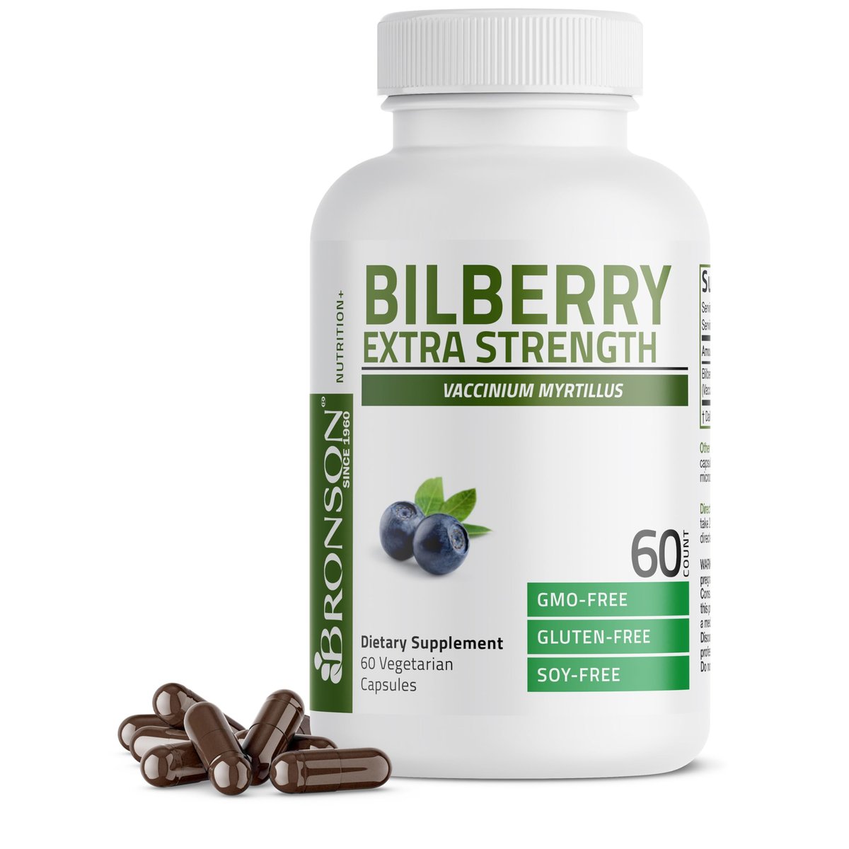Bronson Bilberry Extra Strength Vaccinium Myrtillus, Promotes Eye Health and Supports Healthy Vision - Non GMO, 60 Vegetarian Capsules - görsel 1