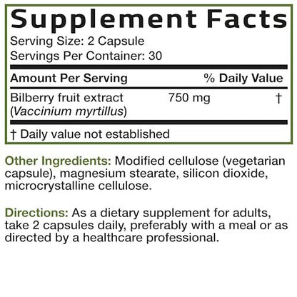 Bronson Bilberry Extra Strength Vaccinium Myrtillus, Promotes Eye Health and Supports Healthy Vision - Non GMO, 60 Vegetarian Capsules
