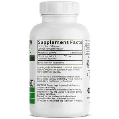 Bronson Bilberry Extra Strength Vaccinium Myrtillus, Promotes Eye Health and Supports Healthy Vision - Non GMO, 60 Vegetarian Capsules