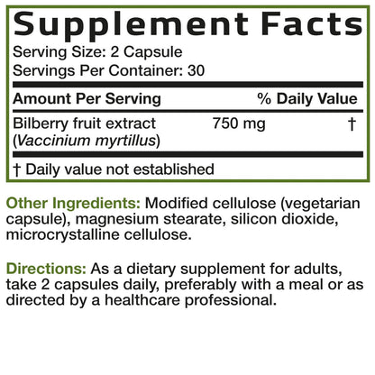 Bronson Bilberry Extra Strength Vaccinium Myrtillus, Promotes Eye Health and Supports Healthy Vision - Non GMO, 60 Vegetarian Capsules