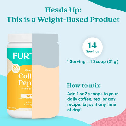 Further Food Vanilla Collagen Peptides Powder with Tremella Mushroom – 100% Grass-Fed, Hydrolyzed Type 1 & 3, 20g of Collagen per Serving, Supports Skin, Hair, Nails & Joints, 10.37 Oz