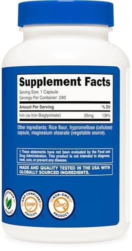Nutricost Iron Bisglycinate Supplement (25mg) 240 Capsules - from Ferrous Bisglycinate Chelate - Non-GMO & Gluten-Free, Gentle Iron - görsel 1