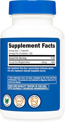 Nutricost Iron Bisglycinate Supplement (25mg) 120 Capsules - from Ferrous Bisglycinate Chelate - Non-GMO & Gluten-Free - görsel 2