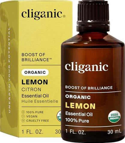 Cliganic USDA Organic Lemon Essential Oil (1oz) - 100% Pure & Natural | Undiluted, for Aromatherapy, Household Cleaning | Non-GMO Verified