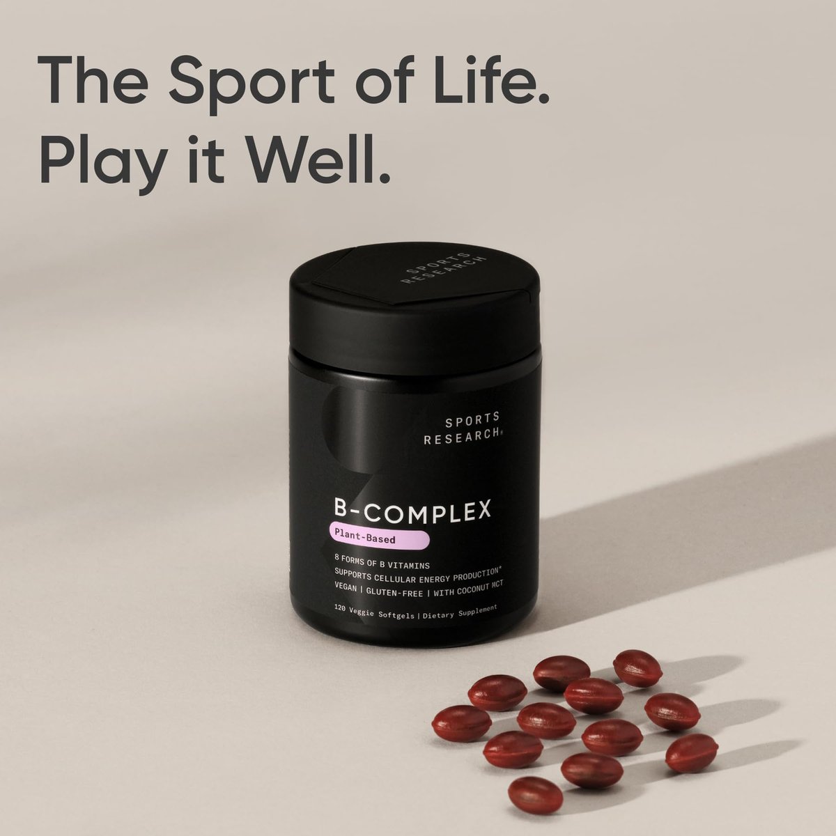 Sports Research® Vitamin B-Complex - Full Spectrum of B Vitamins with Methylated B12 & Folate - Gluten Free · Plant-Based · Non-GMO · Vegan-Friendly Formula - 120 Veggie Softgels - görsel 3