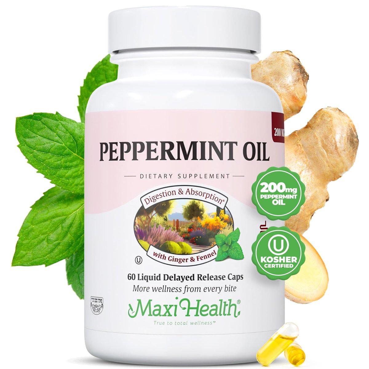 Maxi Health Peppermint Oil Capsules – Organic Ginger Oil & Fennel Delayed Release Capsule – Ingestible Dietary Kosher Peppermint Supplement for Digestive Support (60 Capsules) - görsel 14