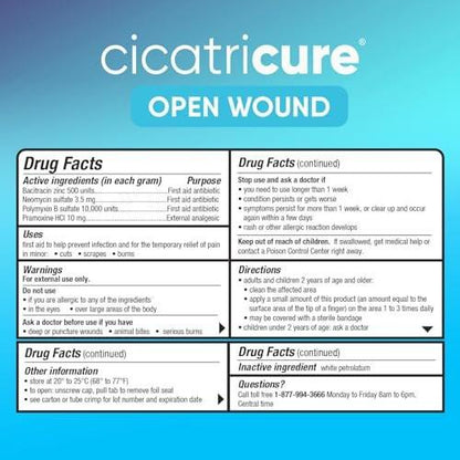 Cicatricure Triple Antibiotic Ointment with Pain Relief, Bacitracin Antibiotic Ointment & Cream for Wound Care, Healing Ointment for Cuts, Burns, Insect Bites, First Aid Supplies Essential, 1 oz (Pack of 2)