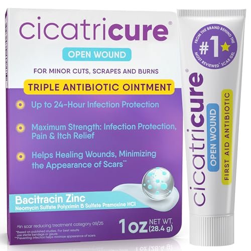 Cicatricure Triple Antibiotic Ointment with Pain Relief, Bacitracin Antibiotic Ointment & Cream for Wound Care, Healing Ointment for Cuts, Burns, Insect Bites, First Aid Supplies Essential, 1 oz - görsel 13
