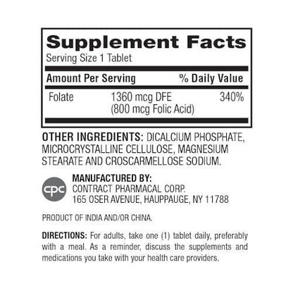 Earth's Splendor Folic Acid 800 mcg Supplement, Supports Heart Health, Supports Women's Reproductive Health, Smooth Coated Tablets (800 mcg, 200 Tablets, Pack of 2)