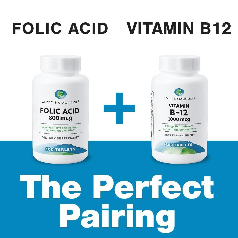 Earth's Splendor Folic Acid 800 mcg Supplement, Supports Heart Health, Supports Women's Reproductive Health, Smooth Coated Tablets (800 mcg, 200 Tablets, Pack of 2) - görsel 9