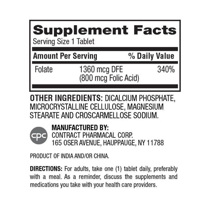 Earth's Splendor Folic Acid 800 mcg Supplement, Supports Heart Health, Supports Women's Reproductive Health, Smooth Coated Tablets (800 mcg, 200 Tablets, Pack of 2)