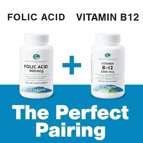 Earth's Splendor Folic Acid 800 mcg Supplement, Supports Heart Health, Supports Women's Reproductive Health, Smooth Coated Tablets (800 mcg, 200 Tablets, Pack of 2) - görsel 10
