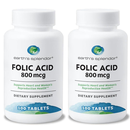 Earth's Splendor Folic Acid 800 mcg Supplement, Supports Heart Health, Supports Women's Reproductive Health, Smooth Coated Tablets (800 mcg, 200 Tablets, Pack of 2)