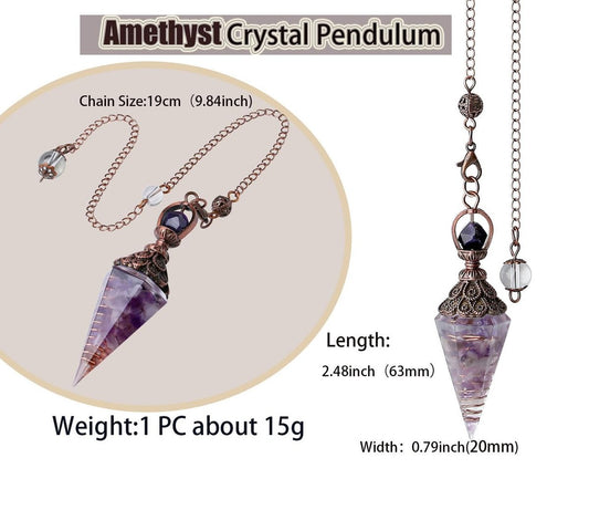 DUQGUHO Crystal Pendulums Amethyst Healing Crystal Quartz Pendulum Spiritual Hexagonal Pointed Cone Resin Pendants Witchcraft Energy Balancing Accessories Divination Dowsing Tools 1PC