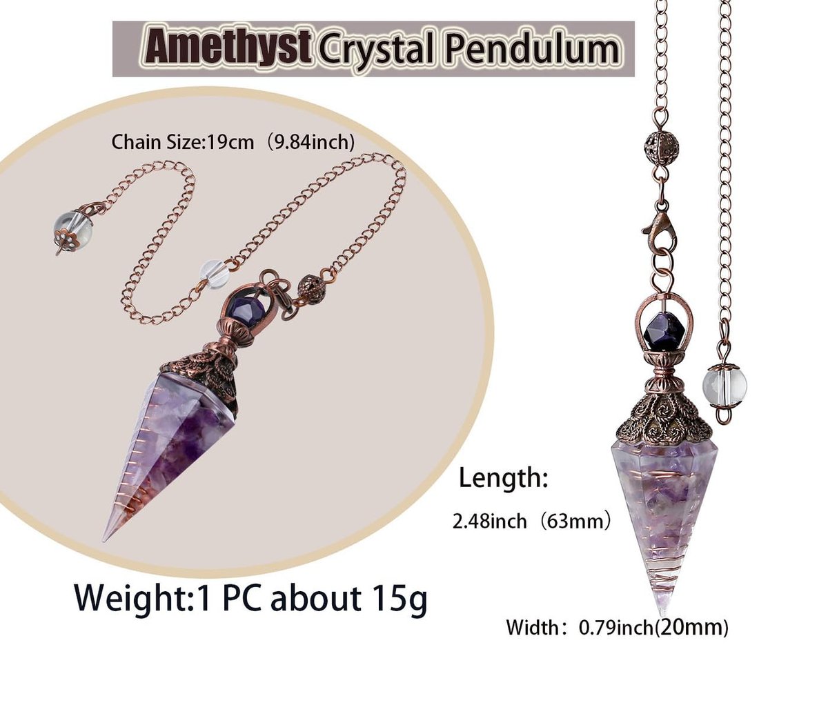 DUQGUHO Crystal Pendulums Amethyst Healing Crystal Quartz Pendulum Spiritual Hexagonal Pointed Cone Resin Pendants Witchcraft Energy Balancing Accessories Divination Dowsing Tools 1PC - görsel 5