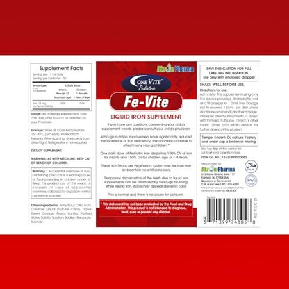Pediatric FE-Vite Drops | Liquid Iron Supplement | 50ml, 1.66 Fl Oz (Pack of 1)