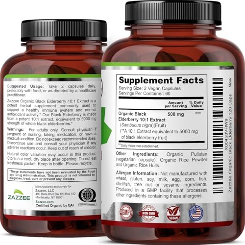 Zazzee USDA Organic Black Elderberry 10:1 Extract, 120 Vegan Capsules, 2 Month Supply, Sambucus Nigra, Antioxidant & Immune Support, Concentrated 10X Extract, All-Natural, Non-GMO, Made in the USA - görsel 14