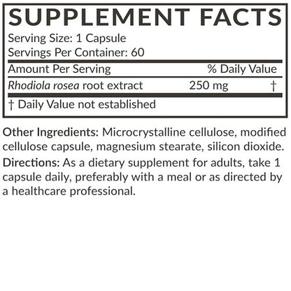 Futurebiotics Rhodiola Rosea Powder Adaptogenic Herb Vegetarian Capsules, 60 Count