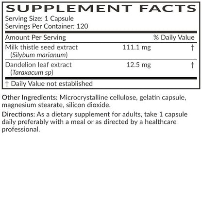Futurebiotics Milk Thistle Silymarin Marianum & Dandelion Extract Liver Health Support, Antioxidant Support, Detox, 120 Capsules