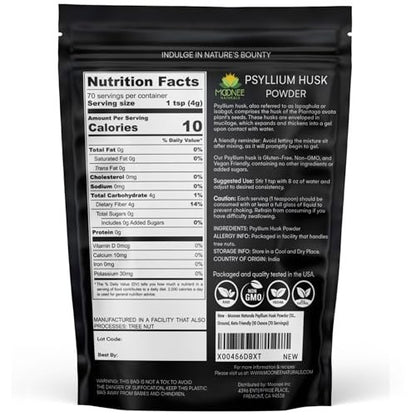 Moonee Naturals Psyllium Husk Powder (10 OZ), Gluten Free, Non GMO, Finely Ground, Keto Friendly