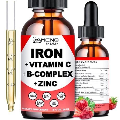 Liquid Iron Supplement w/Vitamin C, A, B-Complex, Vegan Iron Drops High Potency Liquid Vitamin & Iron Supplements for Women, Men & Children -Support Red Blood Cell, Energy, Anemia & Fatigue - görsel 7