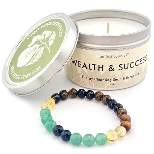 Manifest Sage & Bergamot Money Candle, 45 Hour Burn, Manifestation Bracelet, Protection Candle for Negative Energy, Abundance Candles, Intention Spiritual Candles for Positive Energy - görsel 7