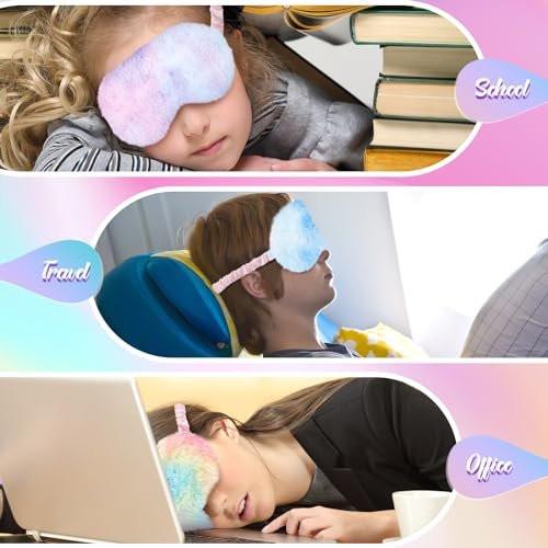 Cuffbow 12 Pcs Plush Sleeping Eye Masks Bulk Comfortable Sleep Eye Cover Mask for Kids Women Men Soft Furry Blindfold Faux Fur Shade for Travel Nap Sleepover Party Supplies (Rainbow) - görsel 8