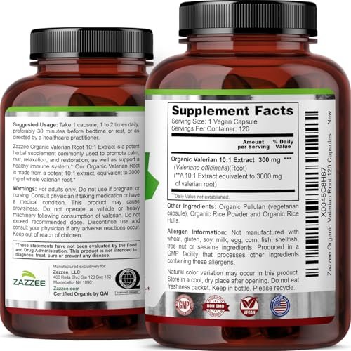 Zazzee USDA Organic Valerian Root 10:1 Extract, 120 Vegan Capsules, 4 Month Supply, Valeriana Officinalis, Relaxation, Calm & Mood Support, All-Natural, Non-GMO, Made in the USA - görsel 15