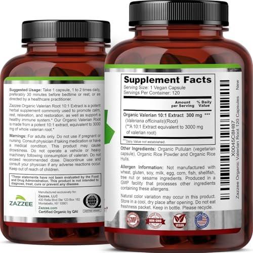 Zazzee USDA Organic Valerian Root 10:1 Extract, 120 Vegan Capsules, 4 Month Supply, Valeriana Officinalis, Relaxation, Calm & Mood Support, All-Natural, Non-GMO, Made in the USA - görsel 4