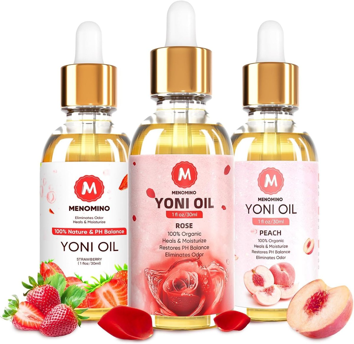 3 Pack Yoni Oil Organic Feminine Oil for Women pH Balance - Feminine Deodorant - Vaginal Moisturizer - Eliminates Odor with Natural Peach Rose Strawberry Essential Oil, 1 fl oz/pc - görsel 5