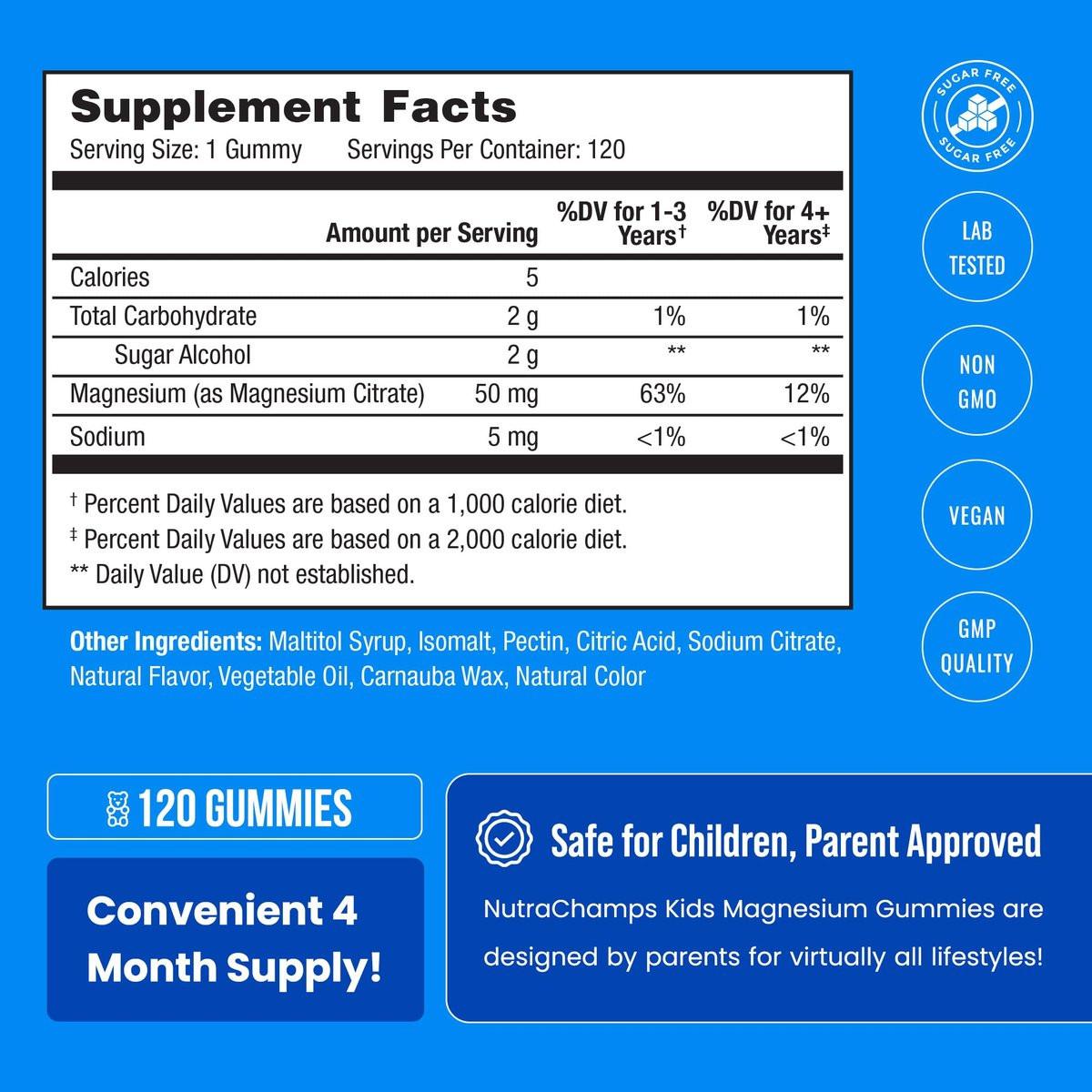 NutraChamps 120 Kids Magnesium Gummies - Sugar Free Calm Magnesium Gummies for Kids - 4 Month Supply - Supports Bone Health, Sleep - görsel 8