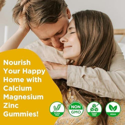 Calcium Magnesium Zinc Gummies with Vitamin D3, Sugar Free Calcium Gummies for Women Men, High Potency Magnesium Gummies for Bone & Muscle & Immune Health, Pineapple Flavor - 60 Count