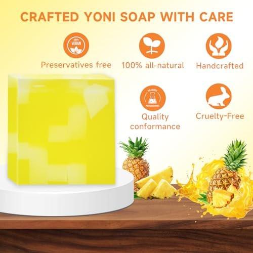 3 PCS Yoni Soap Bar, Organic Yoni Bar Soap Yoni Wash Feminine Wash for Women pH Balance, Natural Deodorant Vaginal Body Bath Soap Body Wash Pineapple Handmade Feminine Soap - görsel 2