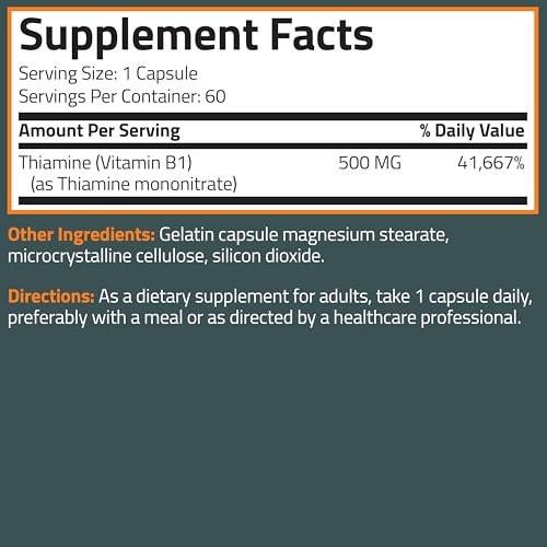 Bronson Vitamin B1 Extra Strength 500 MG High Potency Non-GMO, 120 Capsules - görsel 8